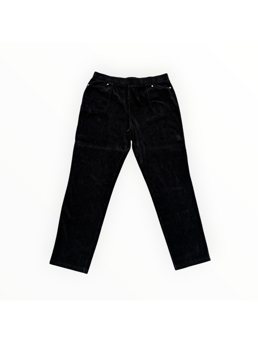 Quacker Factory Black Corduroy Pull On Pants Women's Stretch Straight Leg